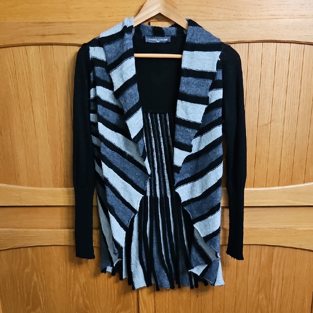 Elegant Black and Gray Striped Women's Cardigan